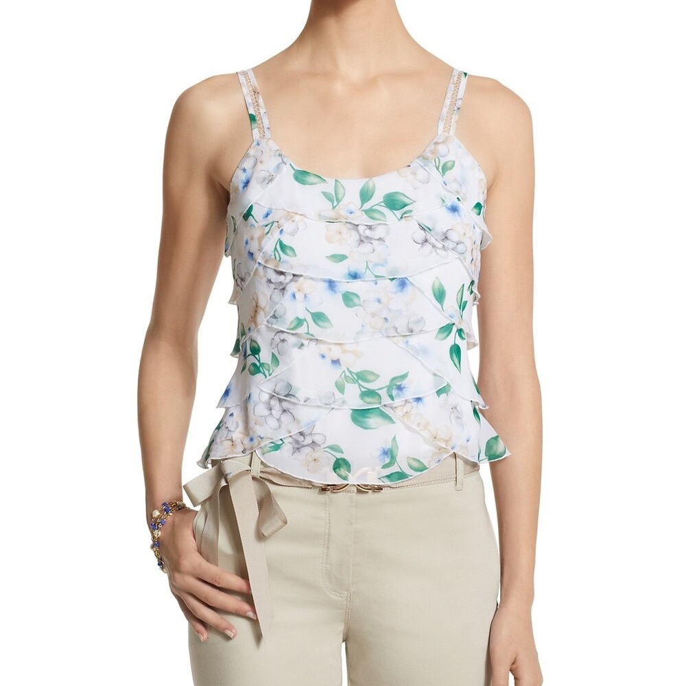 Gently used White House Black Market cream, blue and green tank top